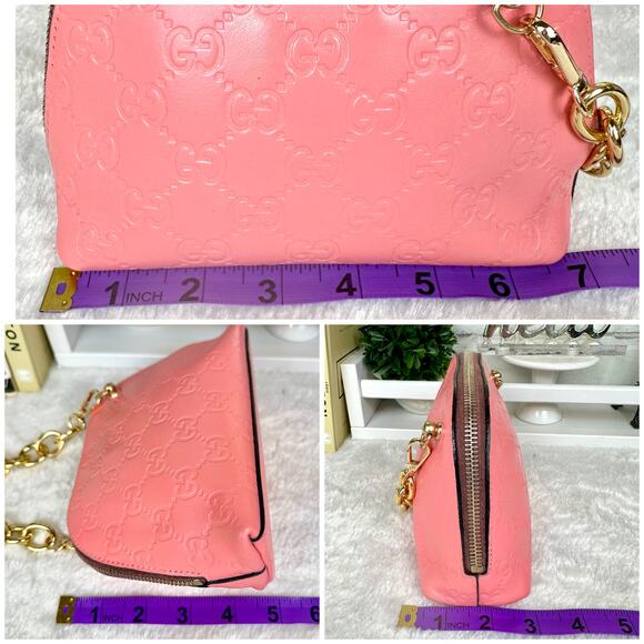 Gucci pink guccissima leather cosmetic clutch or wear as crossbody! - Picture 12 of 13